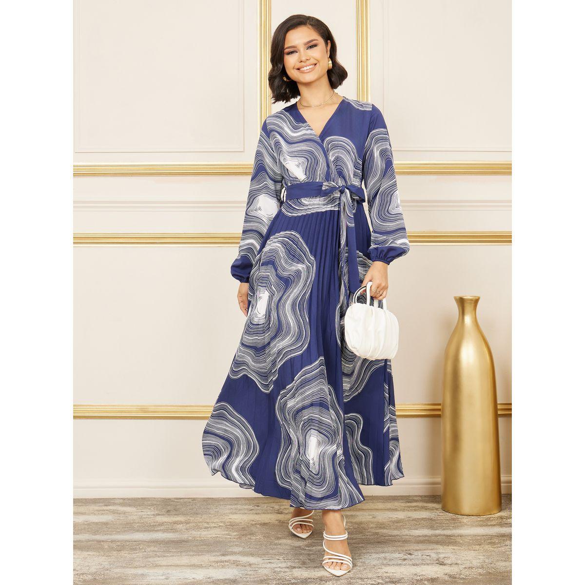 Styli Abstract Print Pleated A-Line Midi Dress-women-clothing-dresses-image-1
