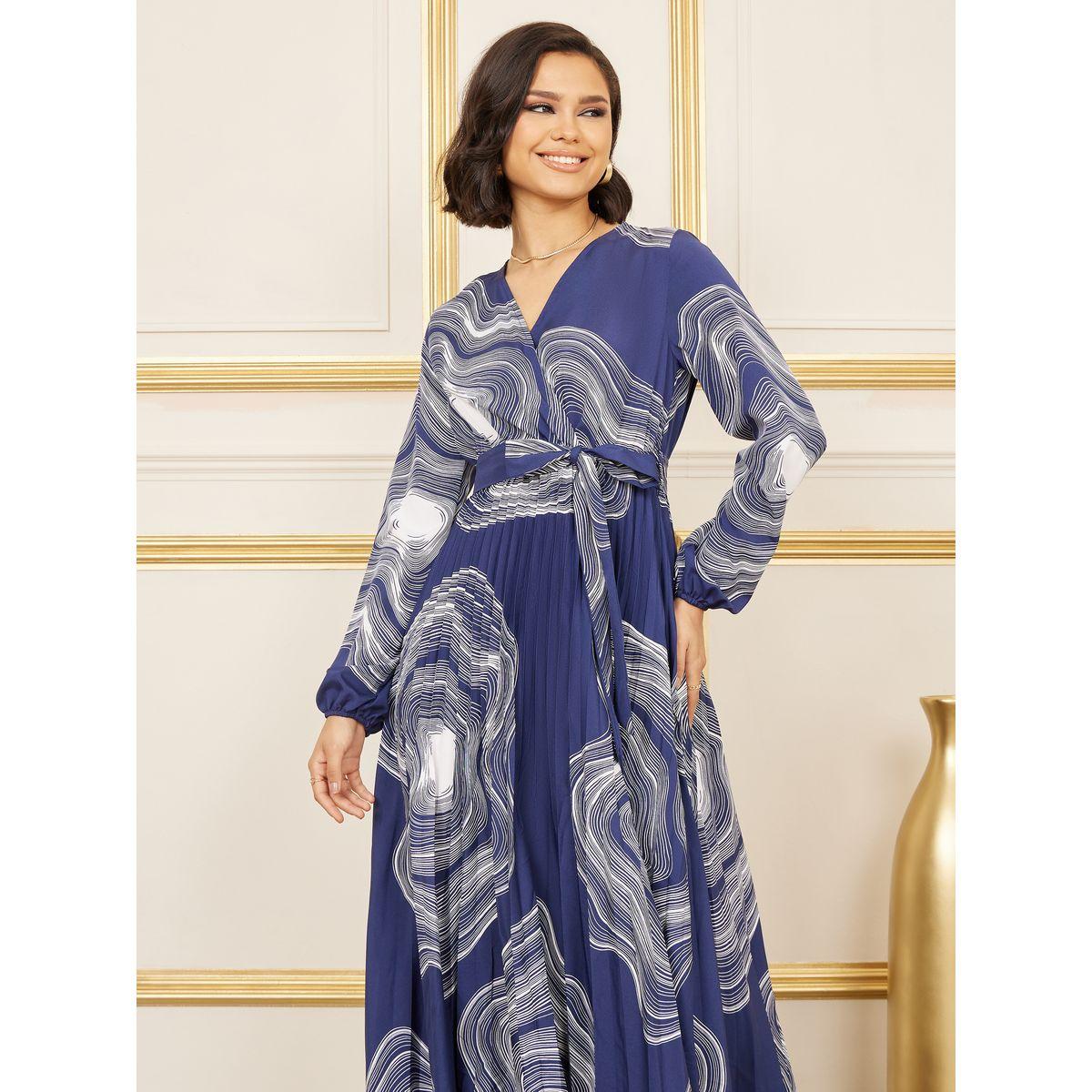 Styli Abstract Print Pleated A-Line Midi Dress-women-clothing-dresses-image-3