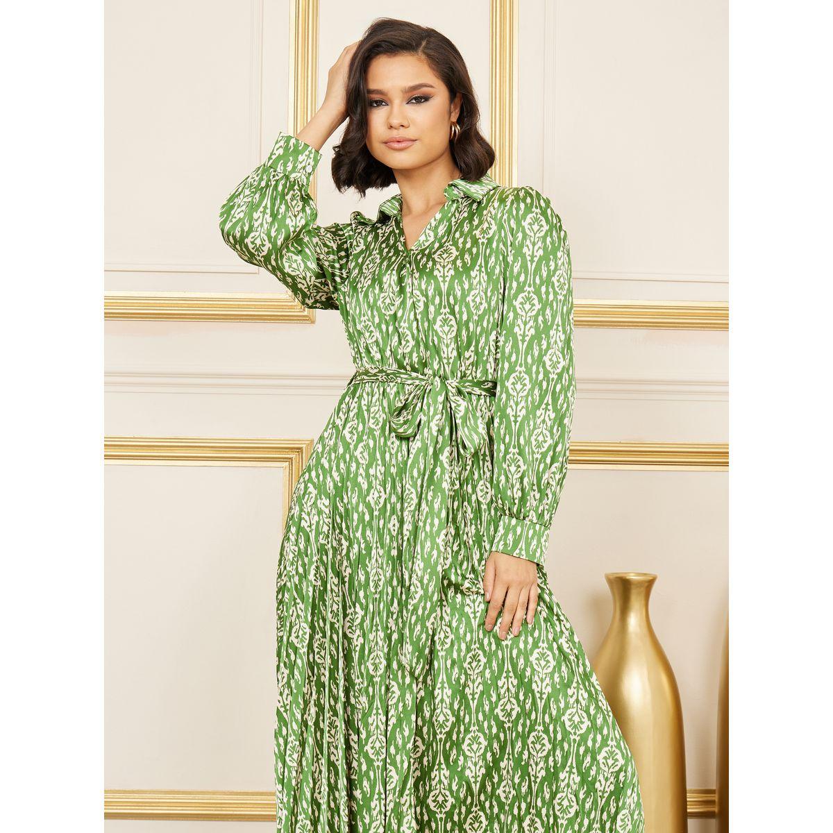 Styli Satin Bohemian Print Collared A-Line Maxi Dress-women-clothing-dresses-image-2