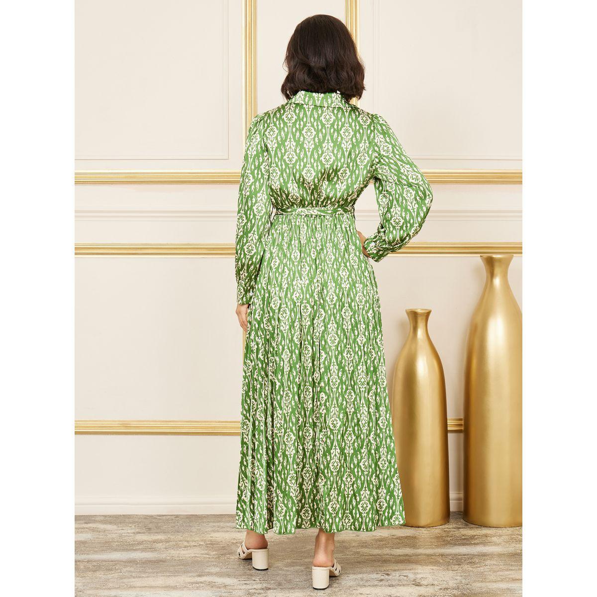 Styli Satin Bohemian Print Collared A-Line Maxi Dress-women-clothing-dresses-image-4