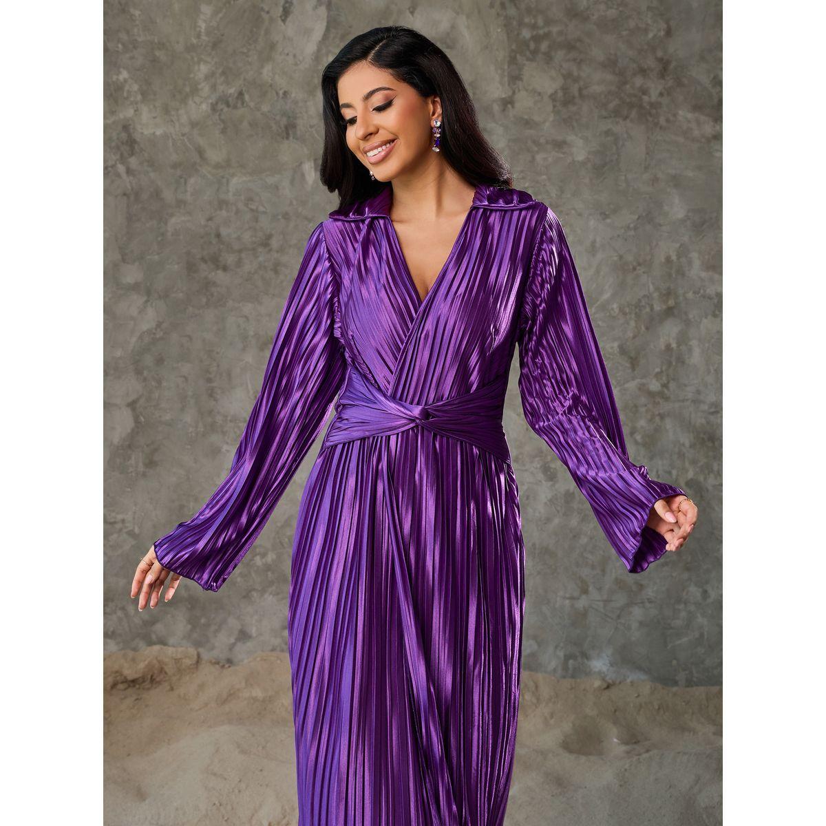 فستان ميدي بكسرات وتفاصيل لامعة-women-clothing-dresses-image-2