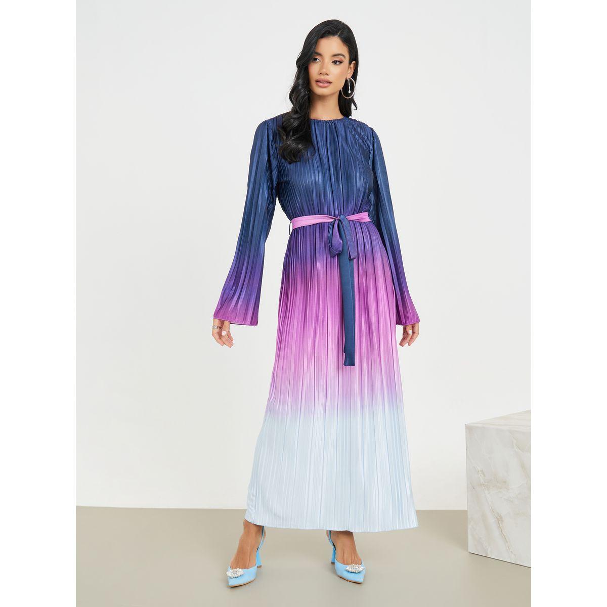 Styli Accordion Pleated Ombre Print Shift Maxi Dress-women-clothing-dresses-image-1