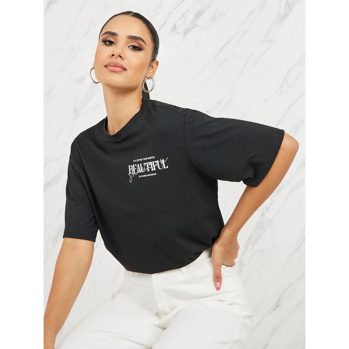 Styli Oversized Beautiful Embellished Round Neck T-shirt-women-clothing-tshirts-image-1