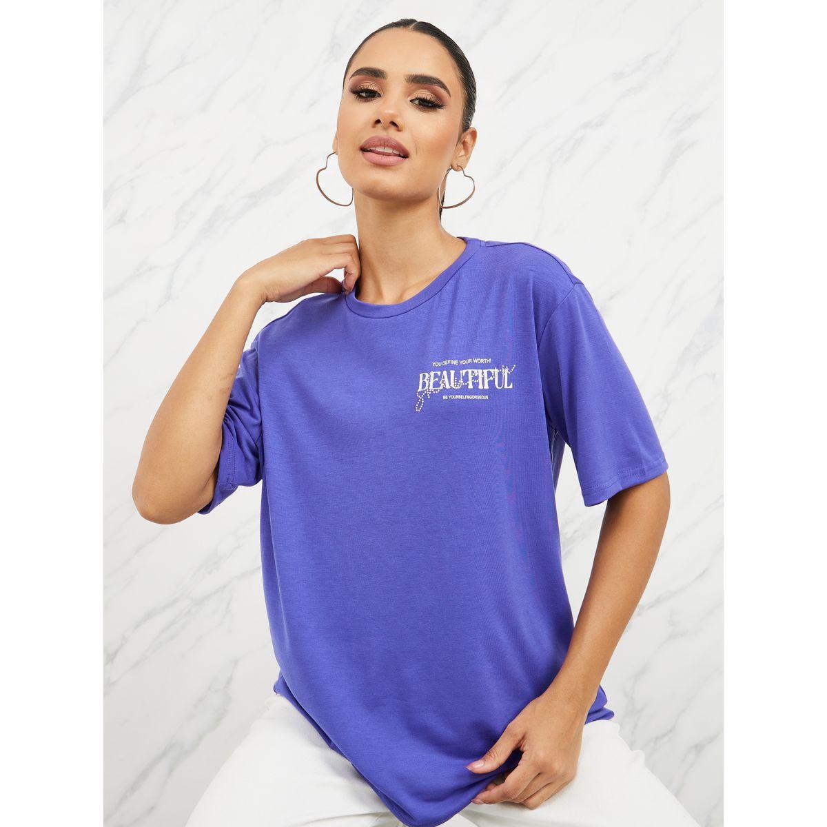 Styli Oversized Beautiful Embellished Round Neck T-shirt-women-clothing-tshirts-image-1