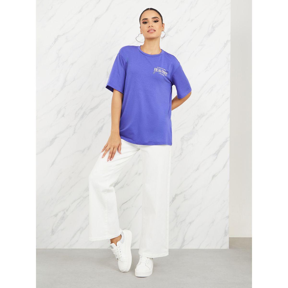 تيشيرت واسع بياقة دائرية واكمام قصيرة-women-clothing-tshirts-image-2