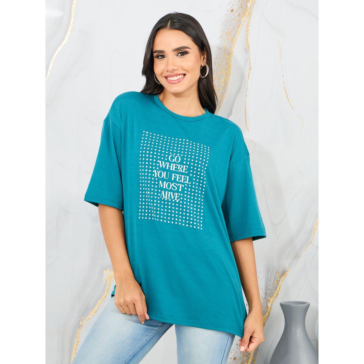 تيشيرت واسع بأكتاف منخفضة واكمام قصيرة-women-clothing-tshirts-image-1