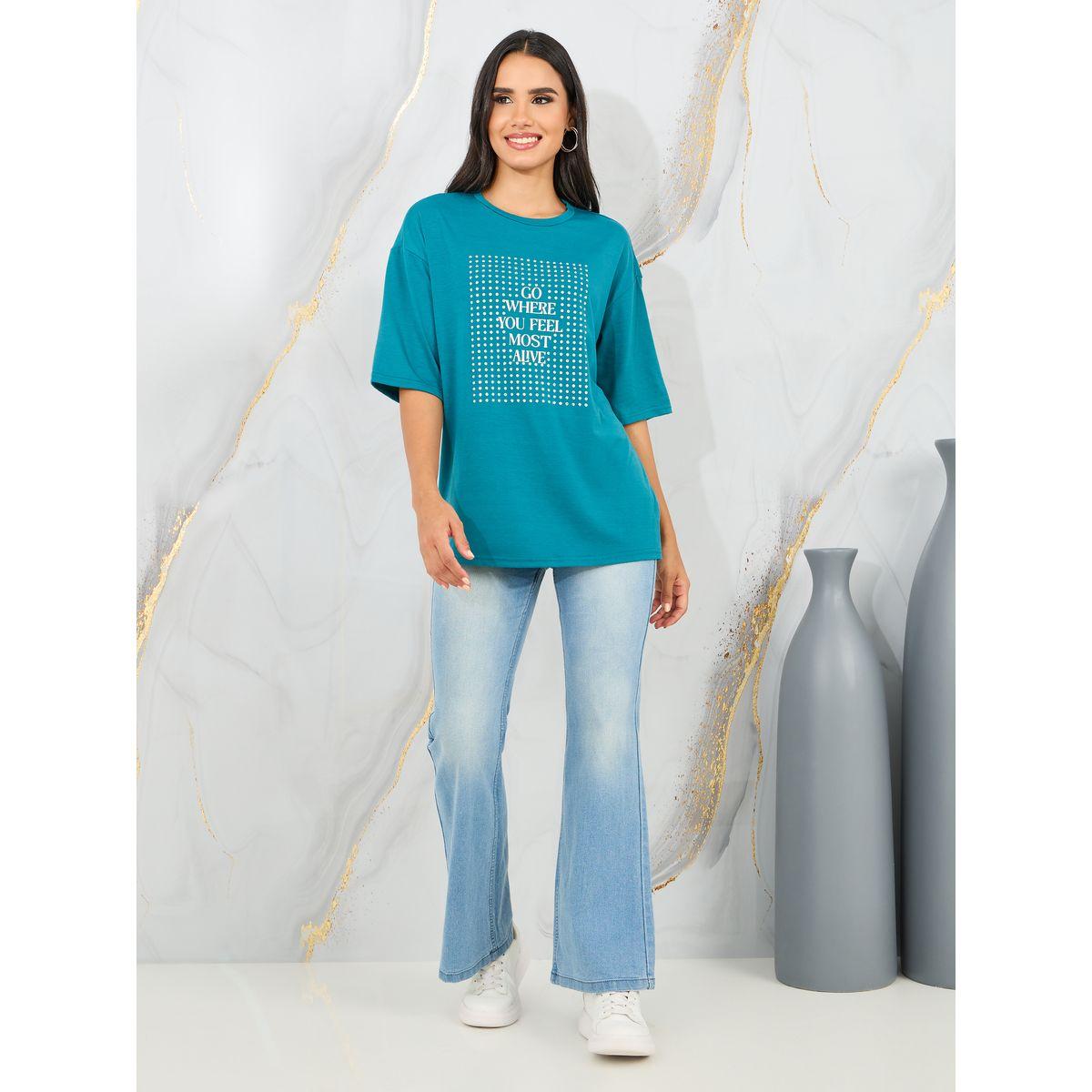 Styli Oversized Embellished Slogan Print Drop Shoulder T-Shirt-women-clothing-tshirts-image-2