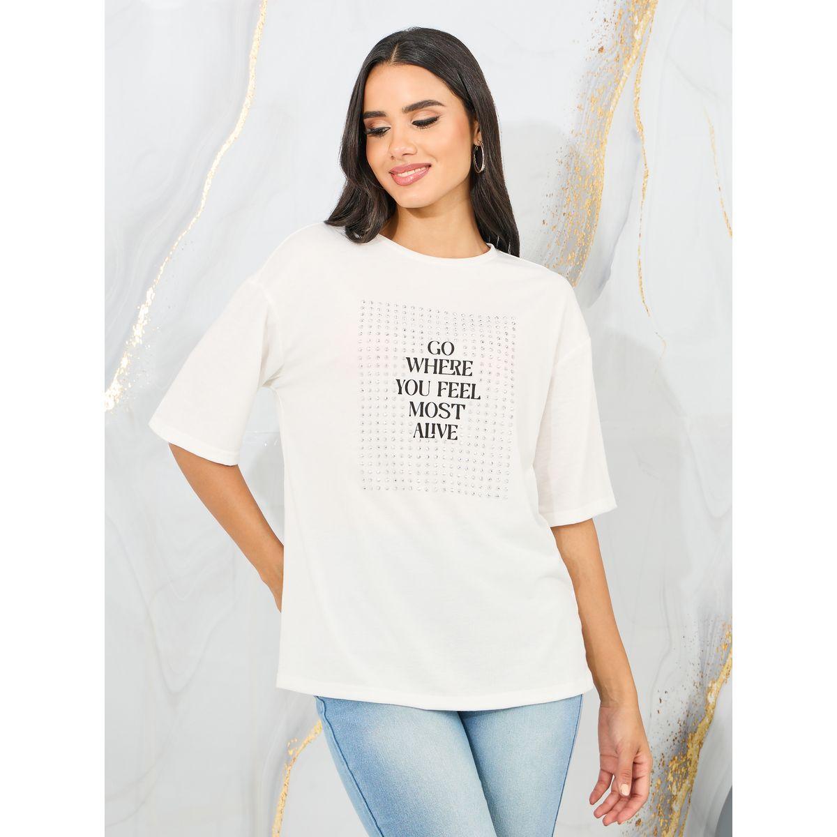 Styli Oversized Embellished Slogan Print Drop Shoulder T-Shirt-women-clothing-tshirts-image-1