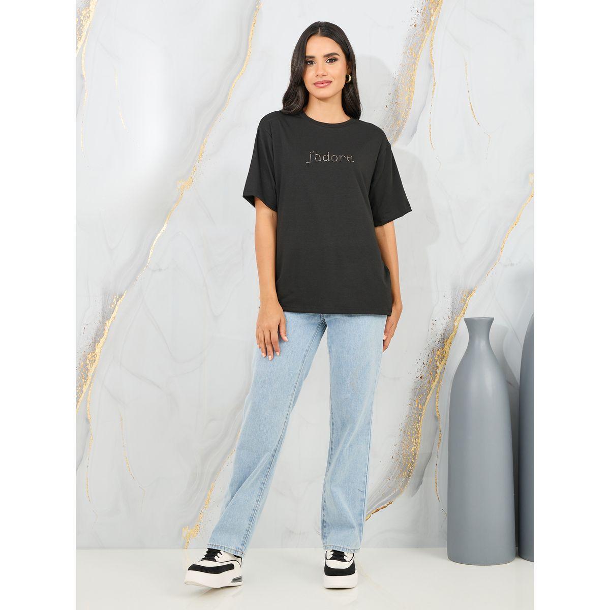 تيشيرت واسع بأكتاف منخفضة واكمام قصيرة-women-clothing-tshirts-image-2