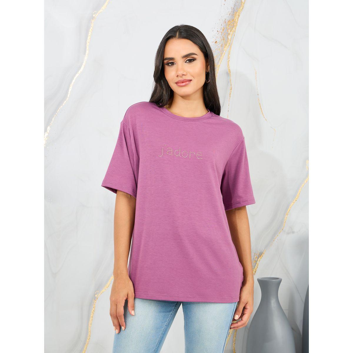 Styli Oversized Embellished Slogan Drop Shoulder T-Shirt-women-clothing-tshirts-image-1