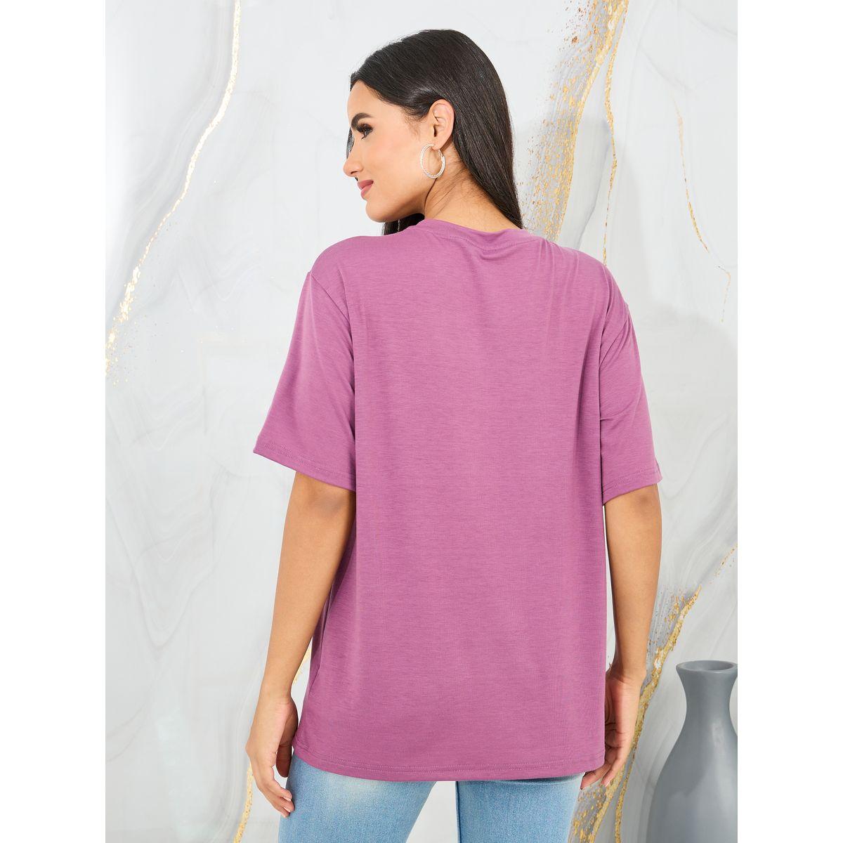 تيشيرت واسع بأكتاف منخفضة واكمام قصيرة-women-clothing-tshirts-image-4