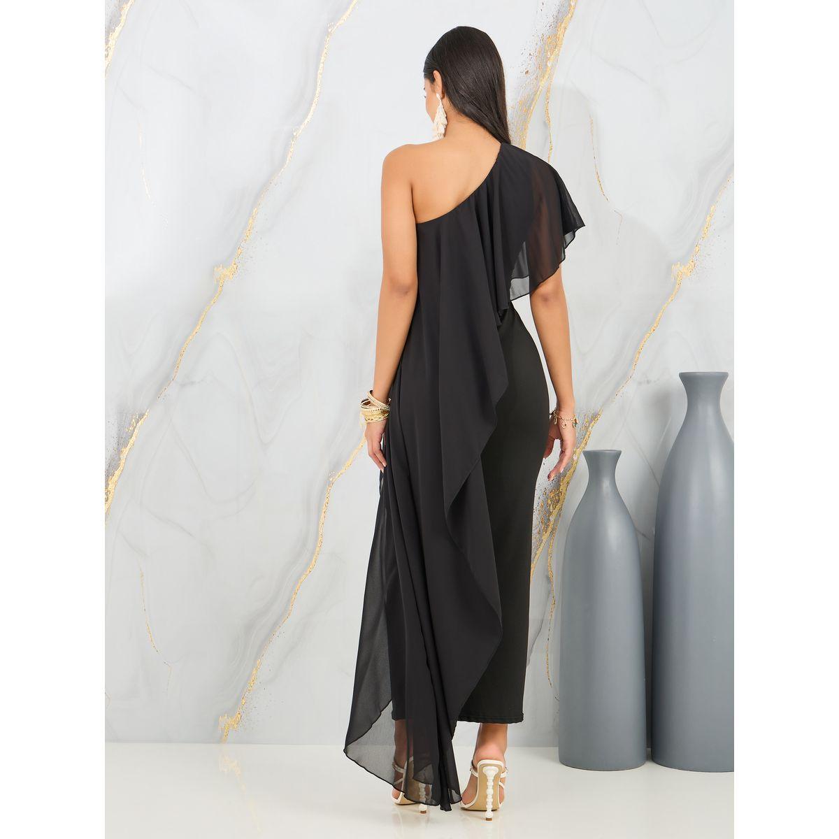 فستان ضيق طويل بكتف واحد وكشكش-women-clothing-dresses-image-4
