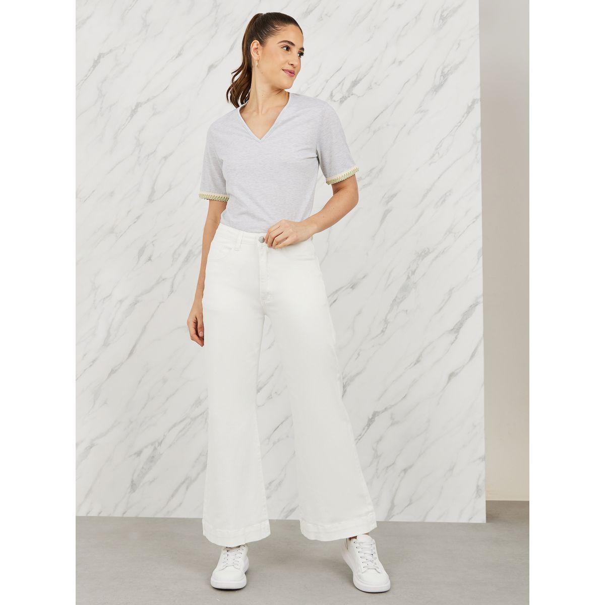 Styli Regular Fit V Neck T-Shirt with Embroidered Hem Sleeves-women-clothing-tshirts-image-2
