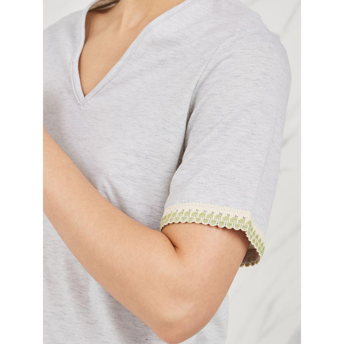 Styli Regular Fit V Neck T-Shirt with Embroidered Hem Sleeves-women-clothing-tshirts-image-4