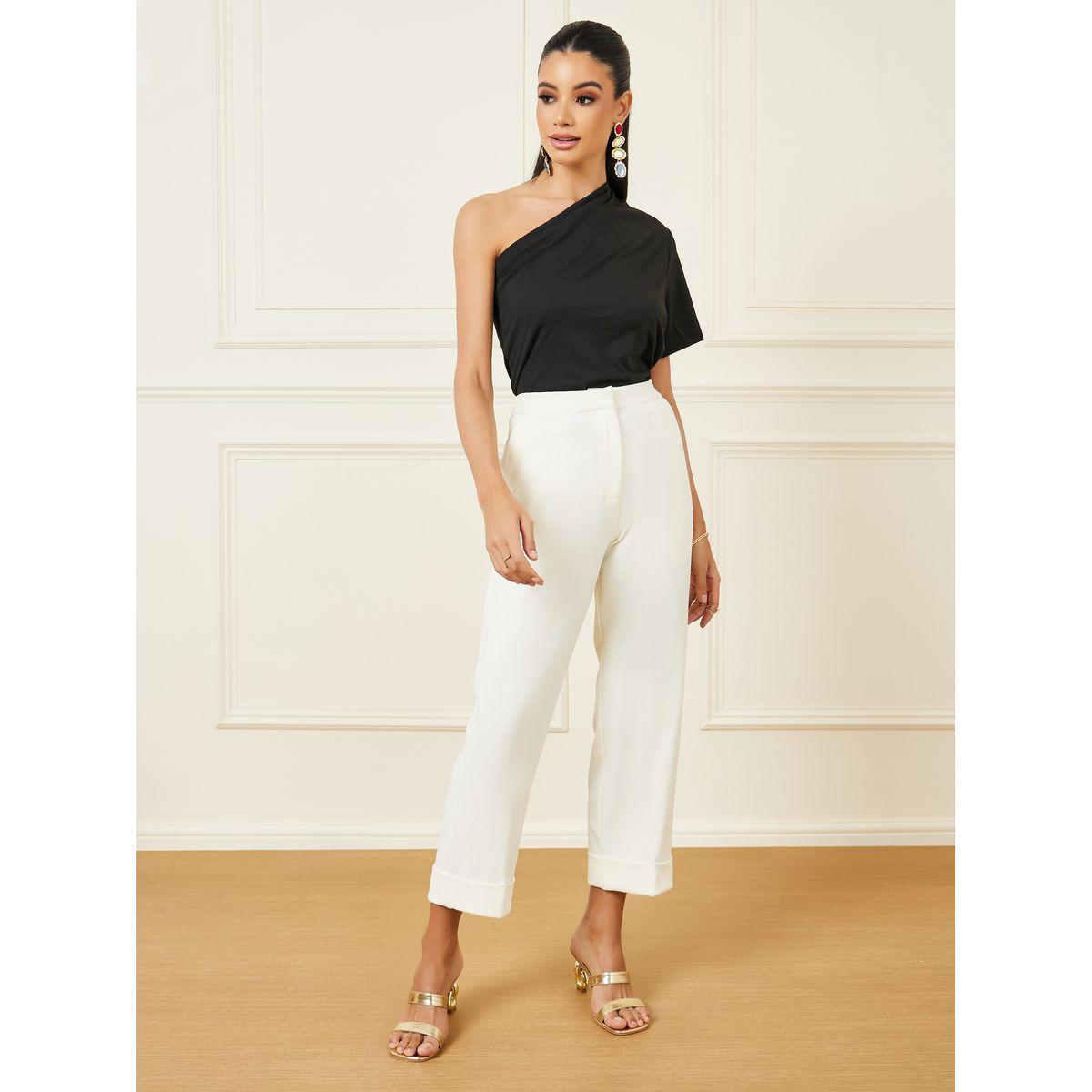 Styli Solid One Shoulder T-Shirt with Short Sleeves-women-clothing-tshirts-image-3