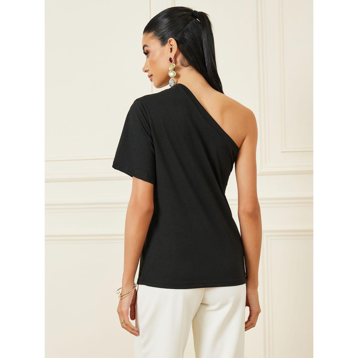 Styli Solid One Shoulder T-Shirt with Short Sleeves-women-clothing-tshirts-image-6