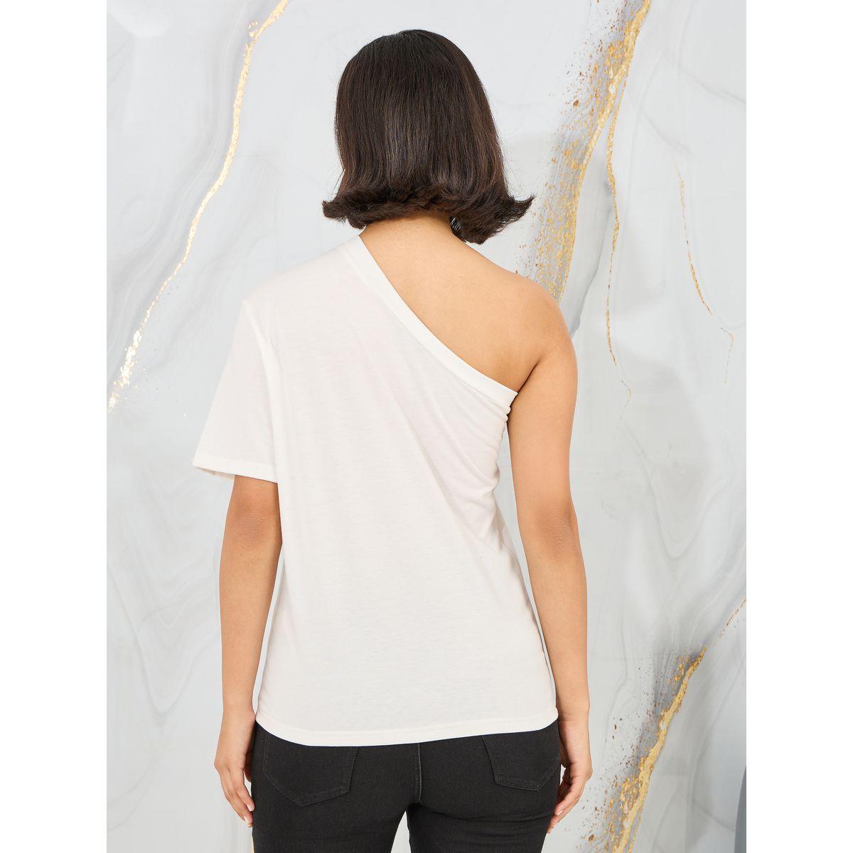 Styli Regular Fit One Shoulder T-Shirt with Short Sleeves-women-clothing-tshirts-image-5