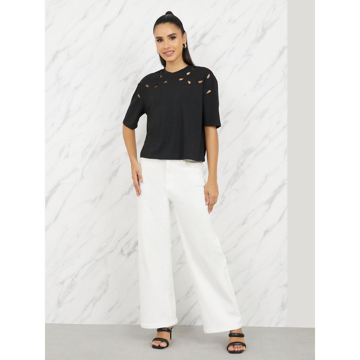 Styli Cut Out Detail High Neck Boxy T-shirt-women-clothing-tshirts-image-2
