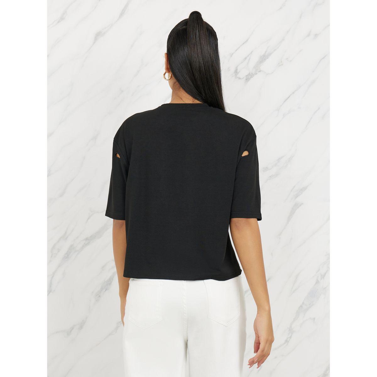 Styli Cut Out Detail High Neck Boxy T-shirt-women-clothing-tshirts-image-4