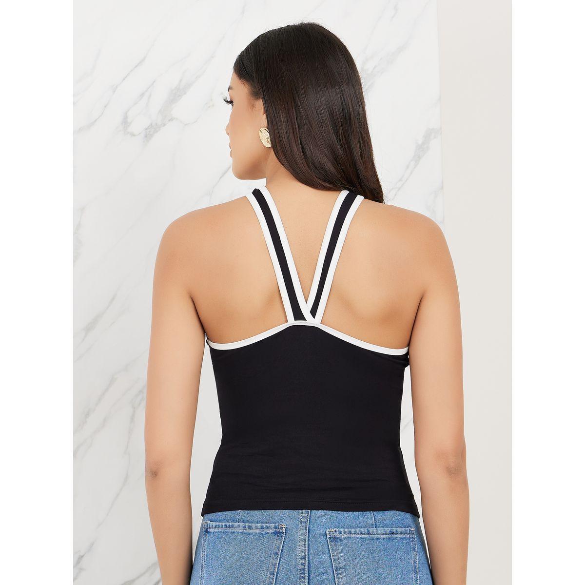 Styli Contrast Binding Halter Neck Fitted Tank-women-clothing-tshirts-image-5