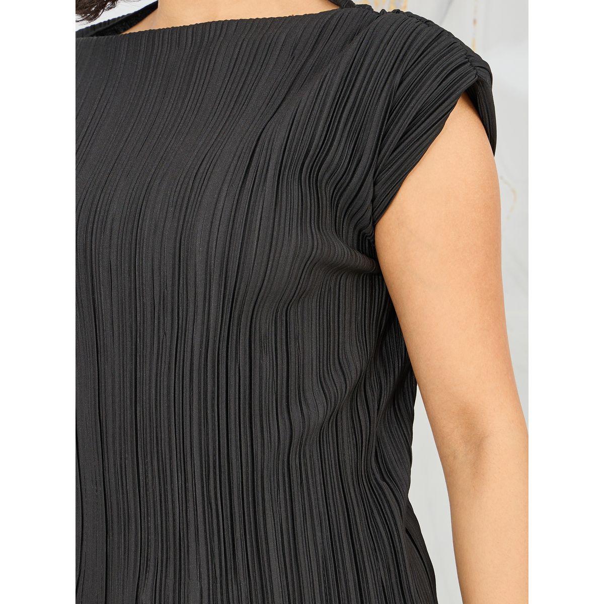 Styli Accordion Pleated Round Neck T-shirt-women-clothing-tshirts-image-4