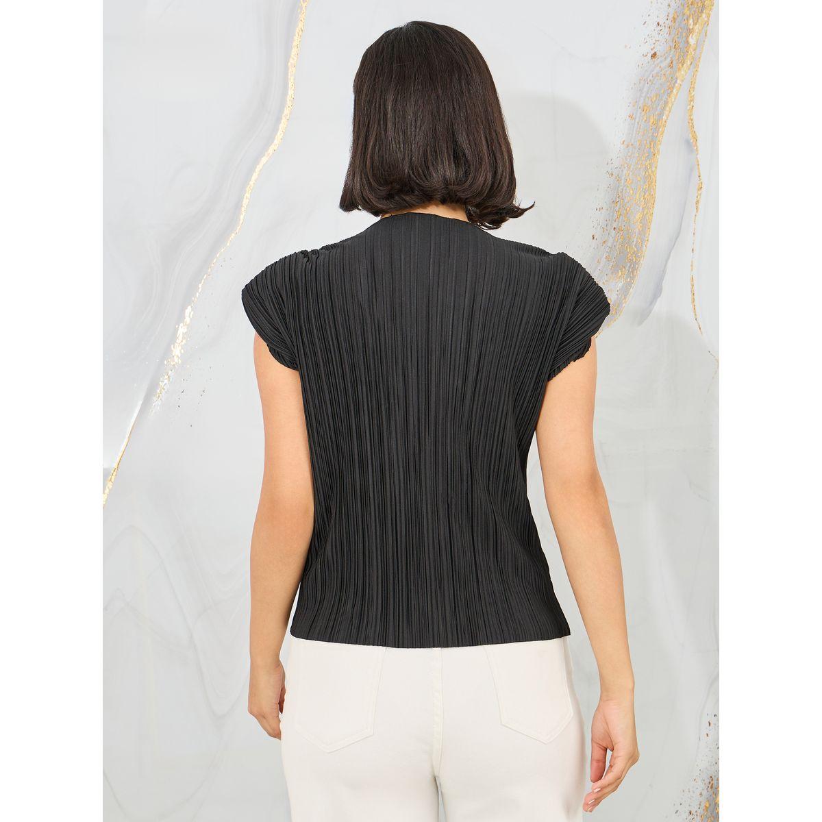 تيشيرت مزين بكسرات وياقة دائرية-women-clothing-tshirts-image-5