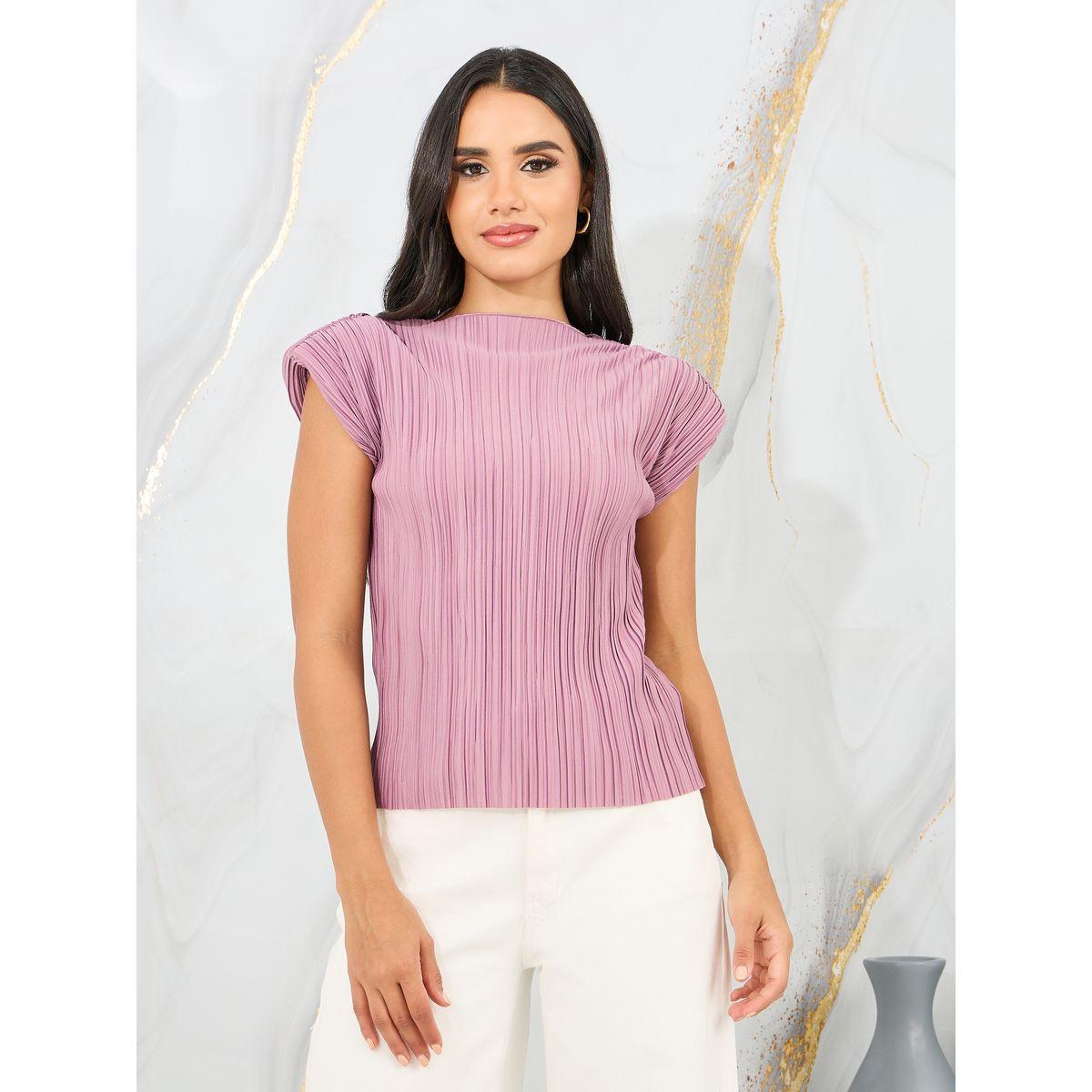 Styli Accordion Pleated Round Neck T-shirt-women-clothing-tshirts-image-2