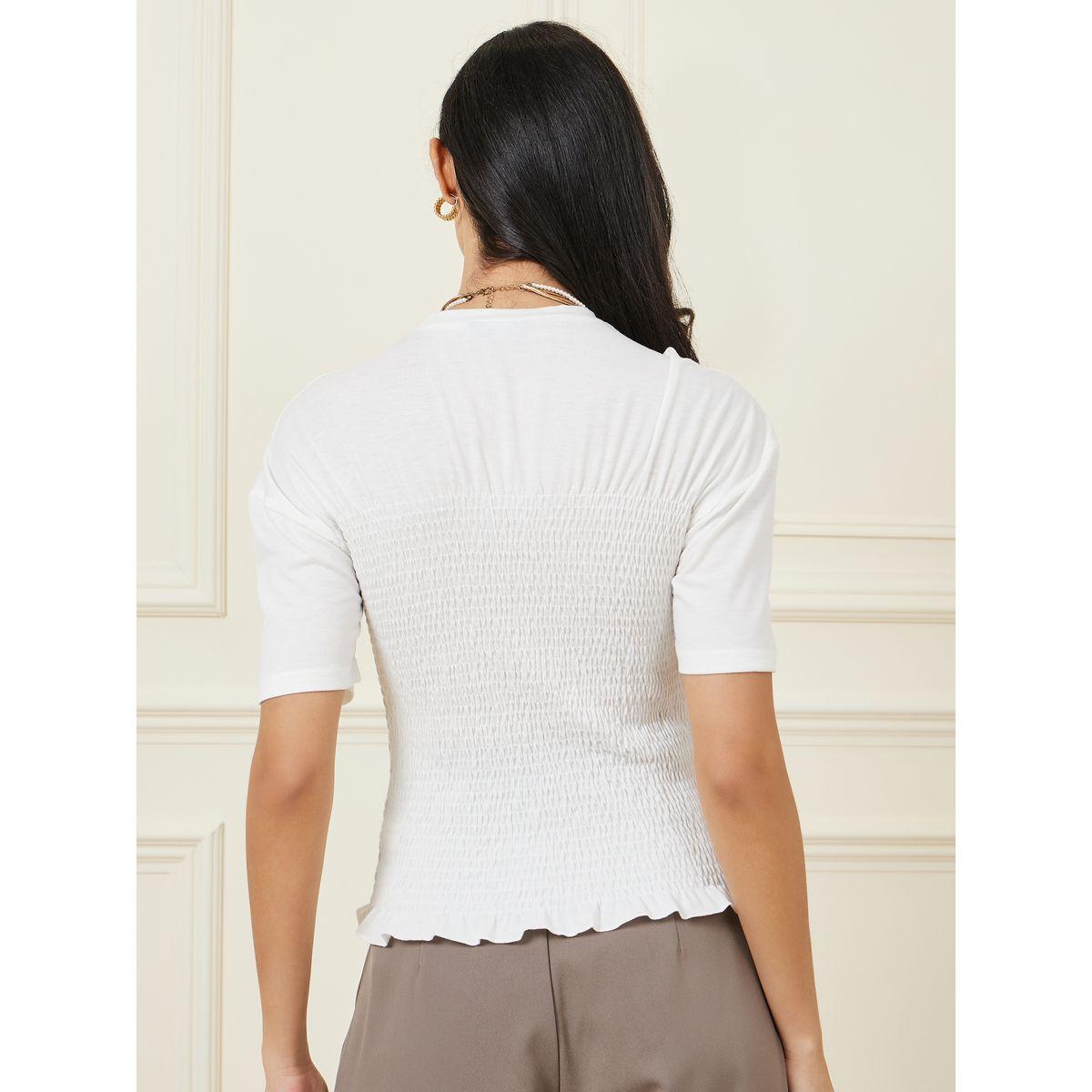 Styli Smocked Bodice Fitted Short Sleeve T-Shirt-women-clothing-tshirts-image-4