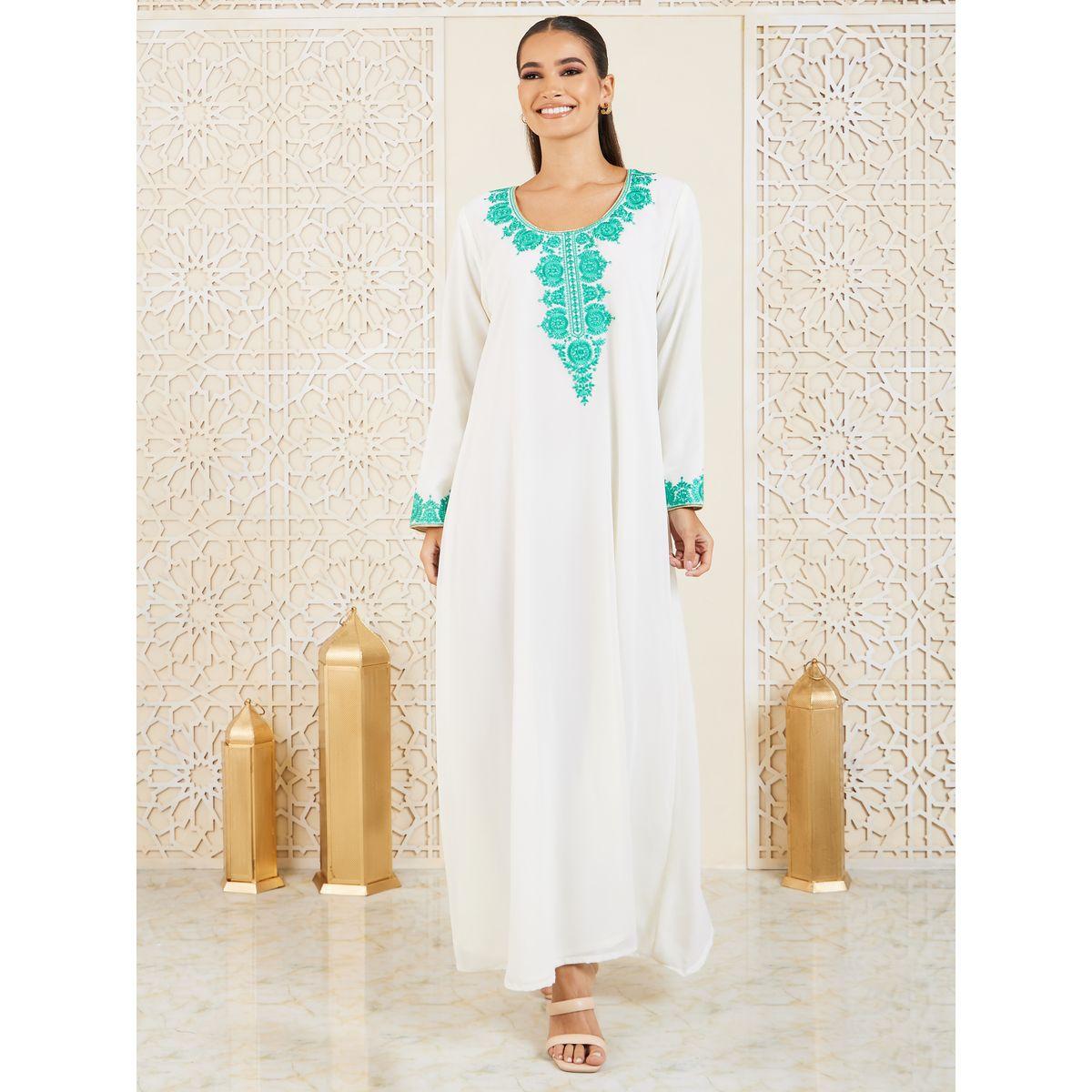 Styli Contrast Embroidered A-Line Jalabiya-women-arabicclothing-jalabiyas-image-1