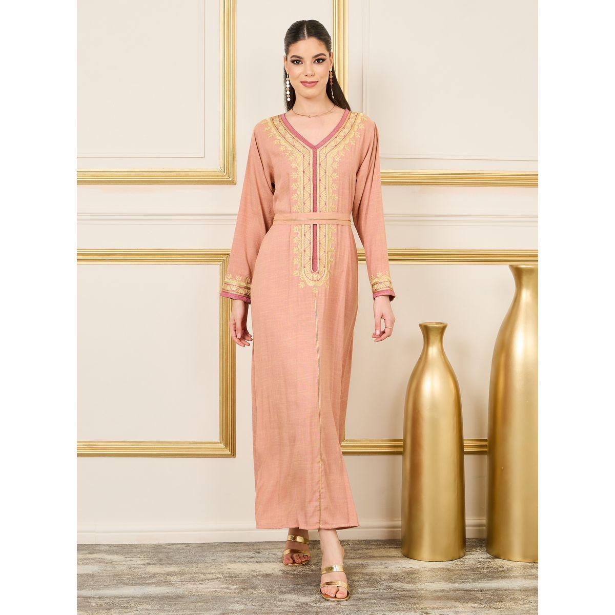 قفطان بتفاصيل مُطرّزة مع حزام خصر-women-arabicclothing-kaftan-image-1