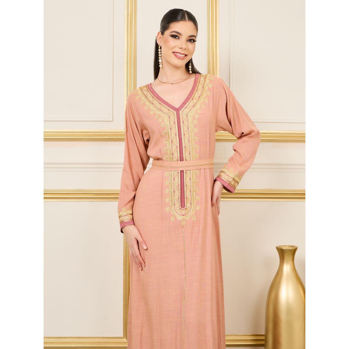 Styli Embroidered Neck Kaftan with Self Tie Belt-women-arabicclothing-kaftan-image-2