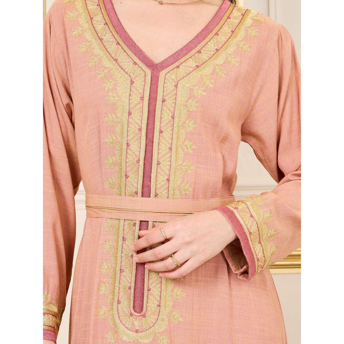 قفطان بتفاصيل مُطرّزة مع حزام خصر-women-arabicclothing-kaftan-image-3