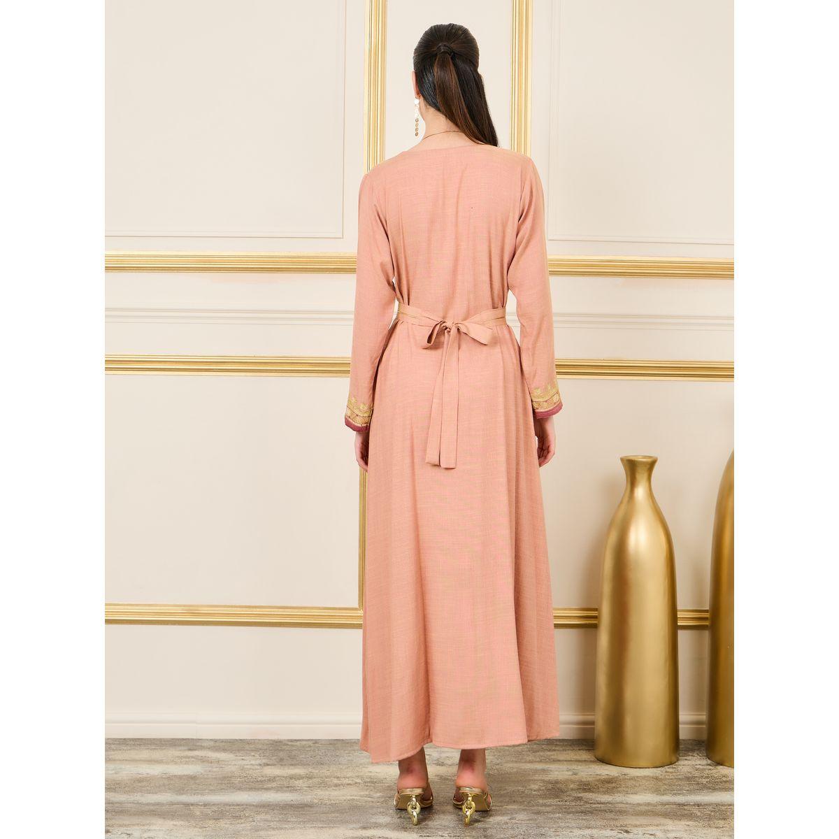 Styli Embroidered Neck Kaftan with Self Tie Belt-women-arabicclothing-kaftan-image-4