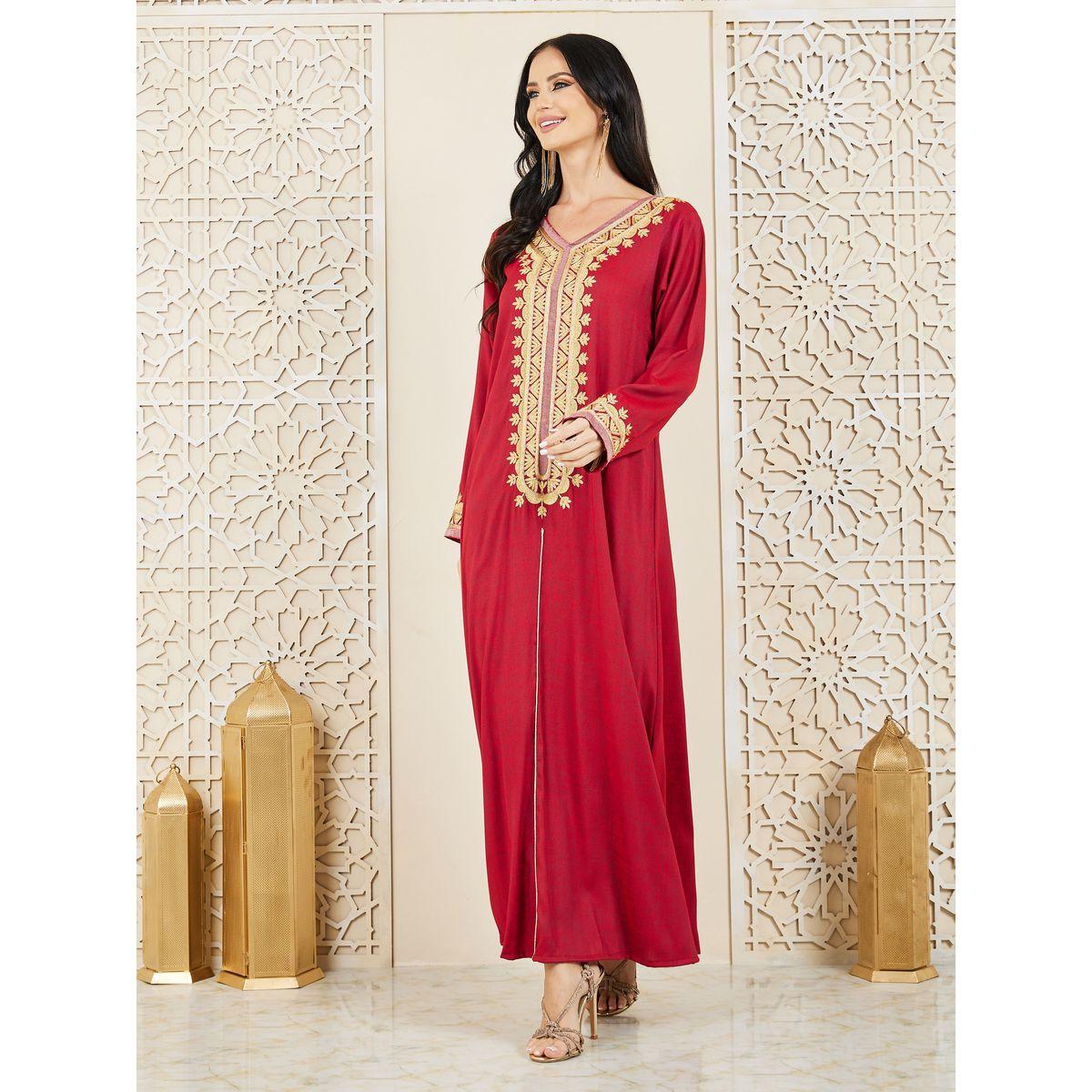 Styli Embroidered Neck Kaftan with Self Tie Belt-women-arabicclothing-kaftan-image-2
