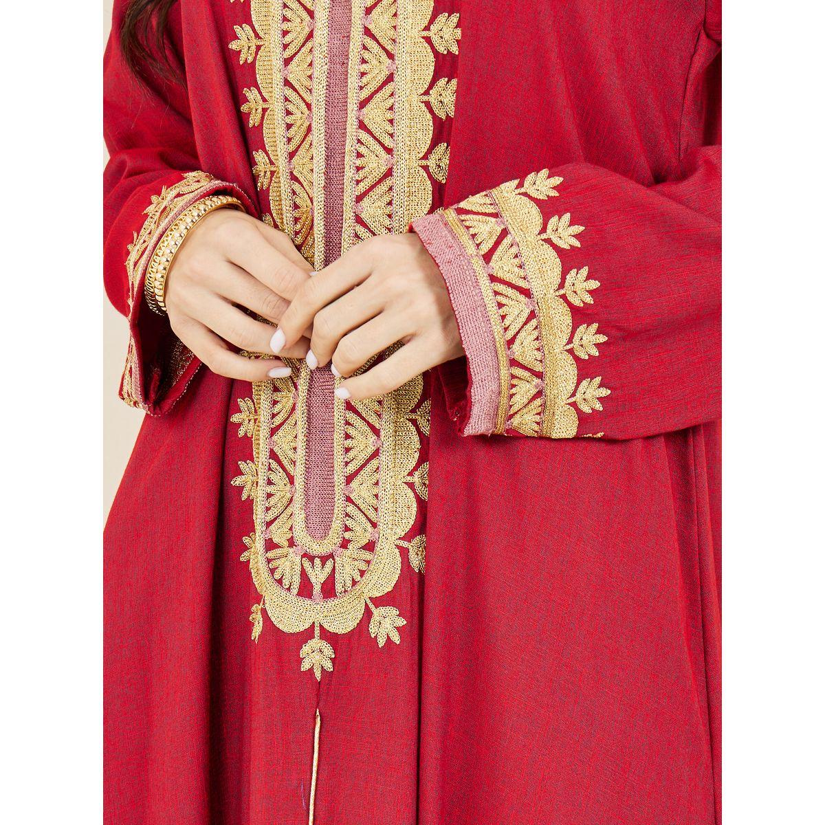 Styli Embroidered Neck Kaftan with Self Tie Belt-women-arabicclothing-kaftan-image-3