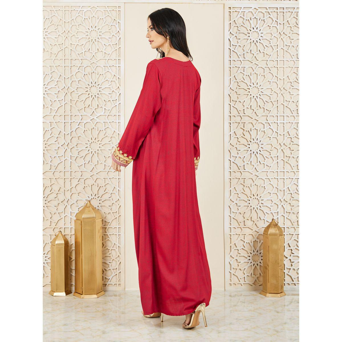 Styli Embroidered Neck Kaftan with Self Tie Belt-women-arabicclothing-kaftan-image-5