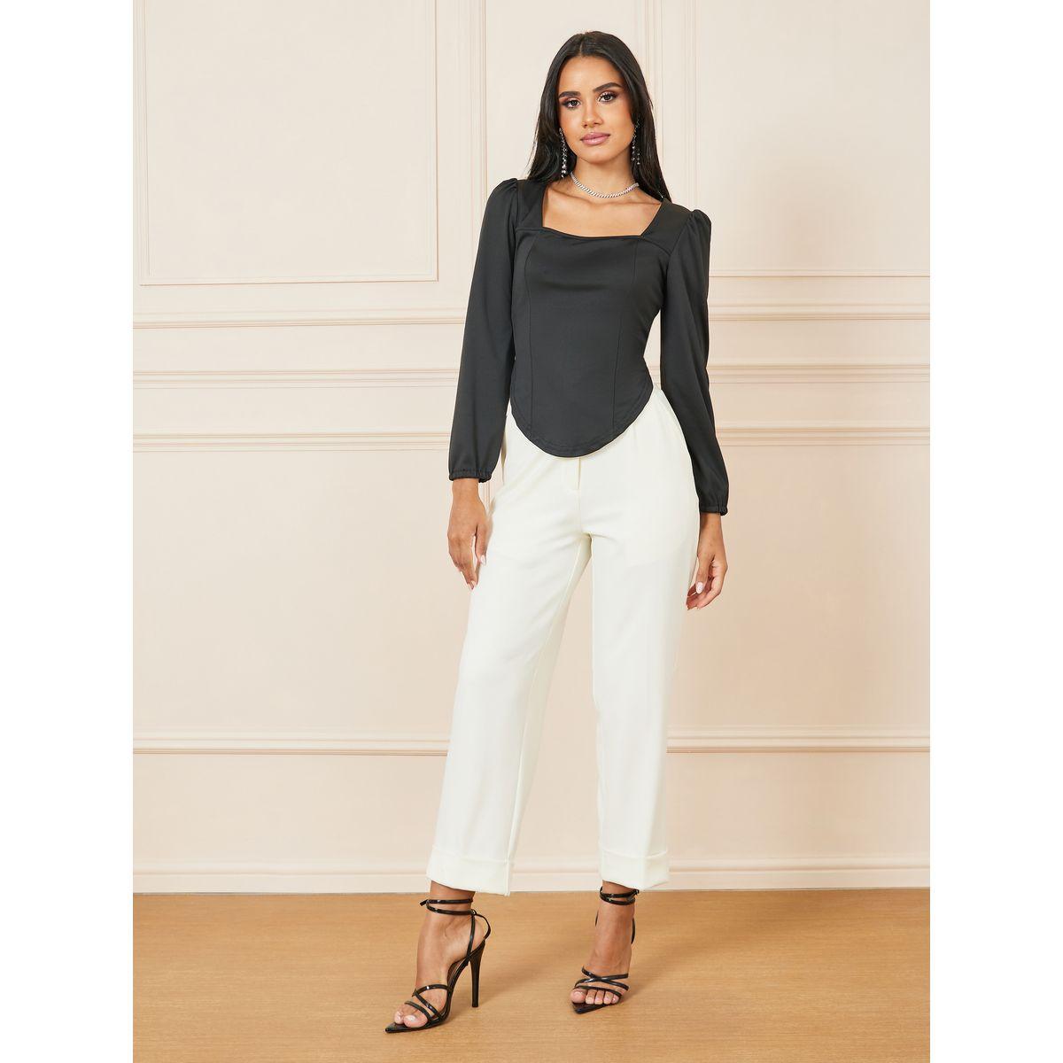 بلوزة محبوكة بحافة غير متماثلة الطول-women-clothing-shirtsandblouses-blouses-image-2
