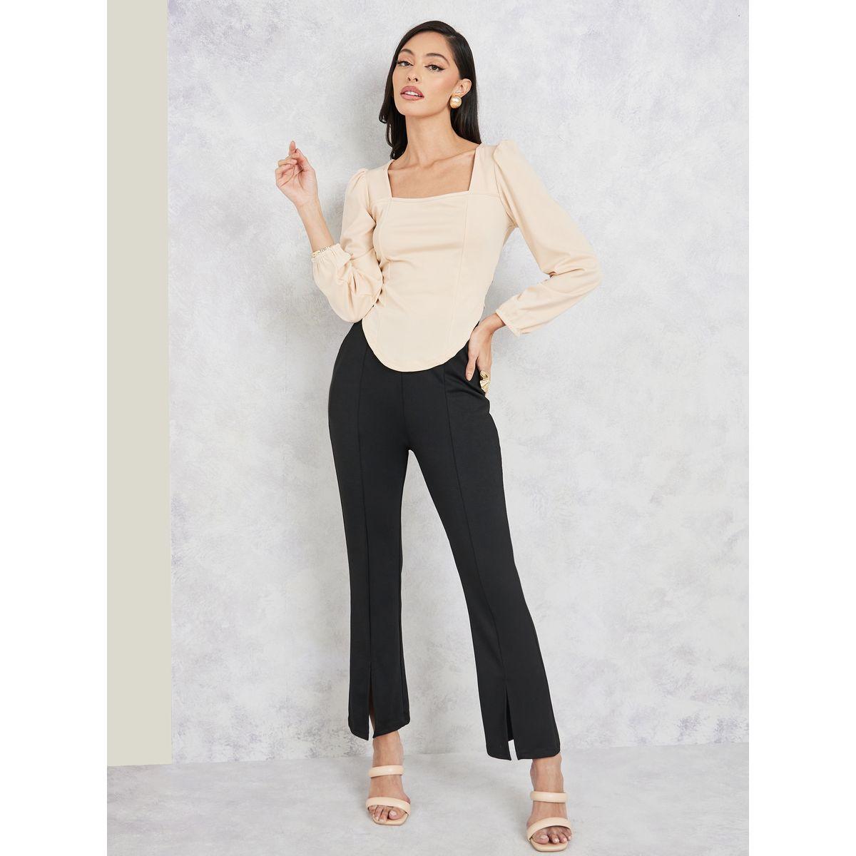 Styli Solid Long Sleeve Fitted Knit Top-women-clothing-shirtsandblouses-blouses-image-2