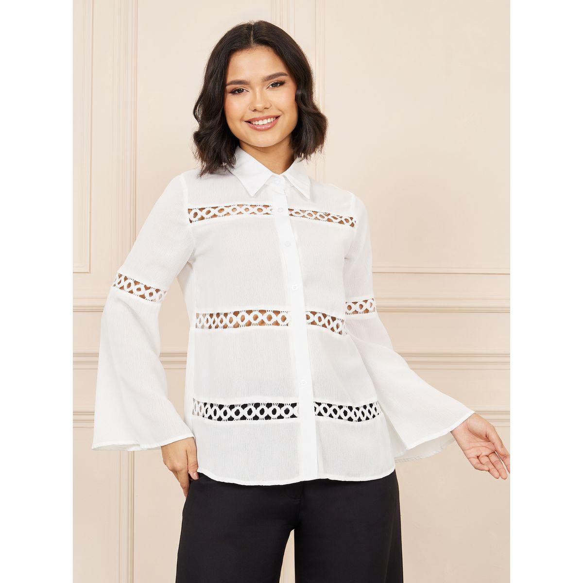 بلوزة بقصة عادية وتفاصيل فتحات صغيرة-women-clothing-shirtsandblouses-shirts-image-1