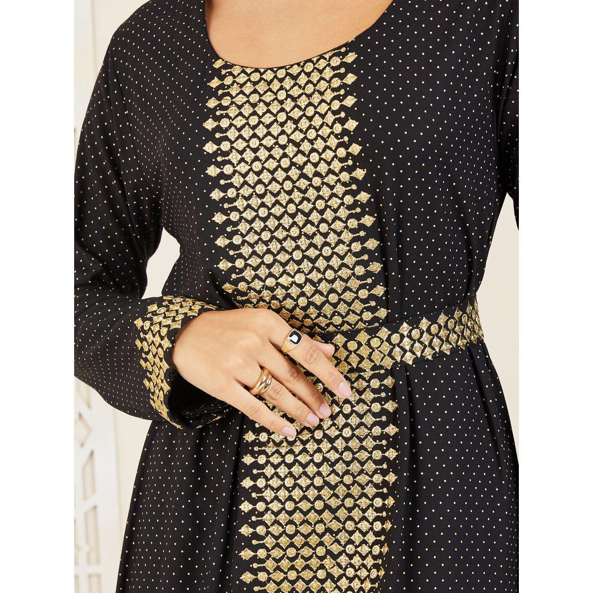 Styli Embroidered Spot Print Belted Jalabiya-women-arabicclothing-jalabiyas-image-3