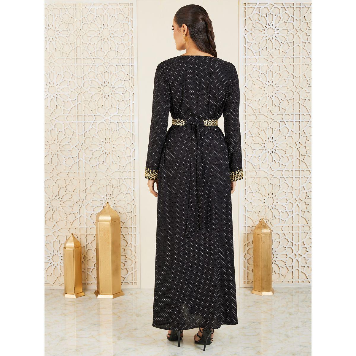 Styli Embroidered Spot Print Belted Jalabiya-women-arabicclothing-jalabiyas-image-4