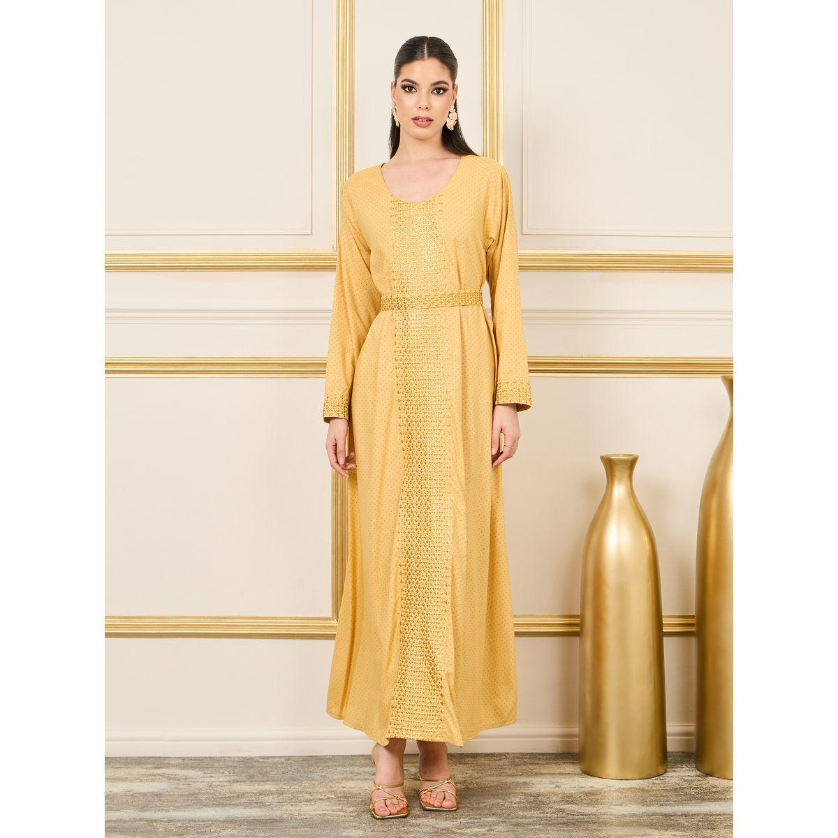 Styli Embroidered Spot AOP Belted Jalabiya-women-arabicclothing-jalabiyas-image-1