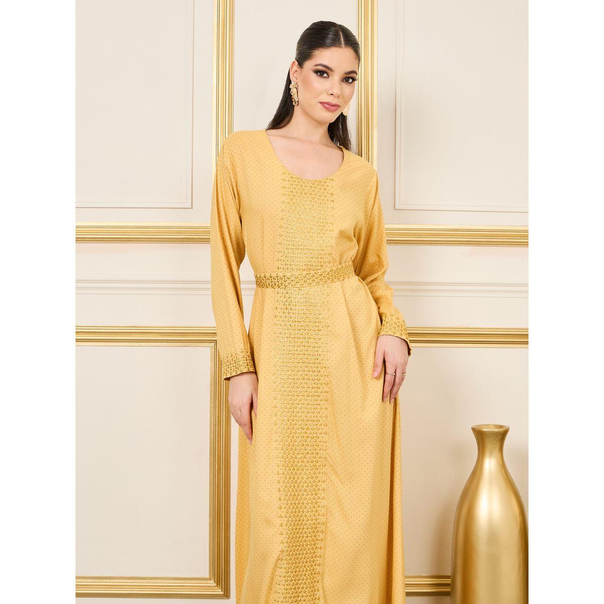Styli Embroidered Spot AOP Belted Jalabiya-women-arabicclothing-jalabiyas-image-2
