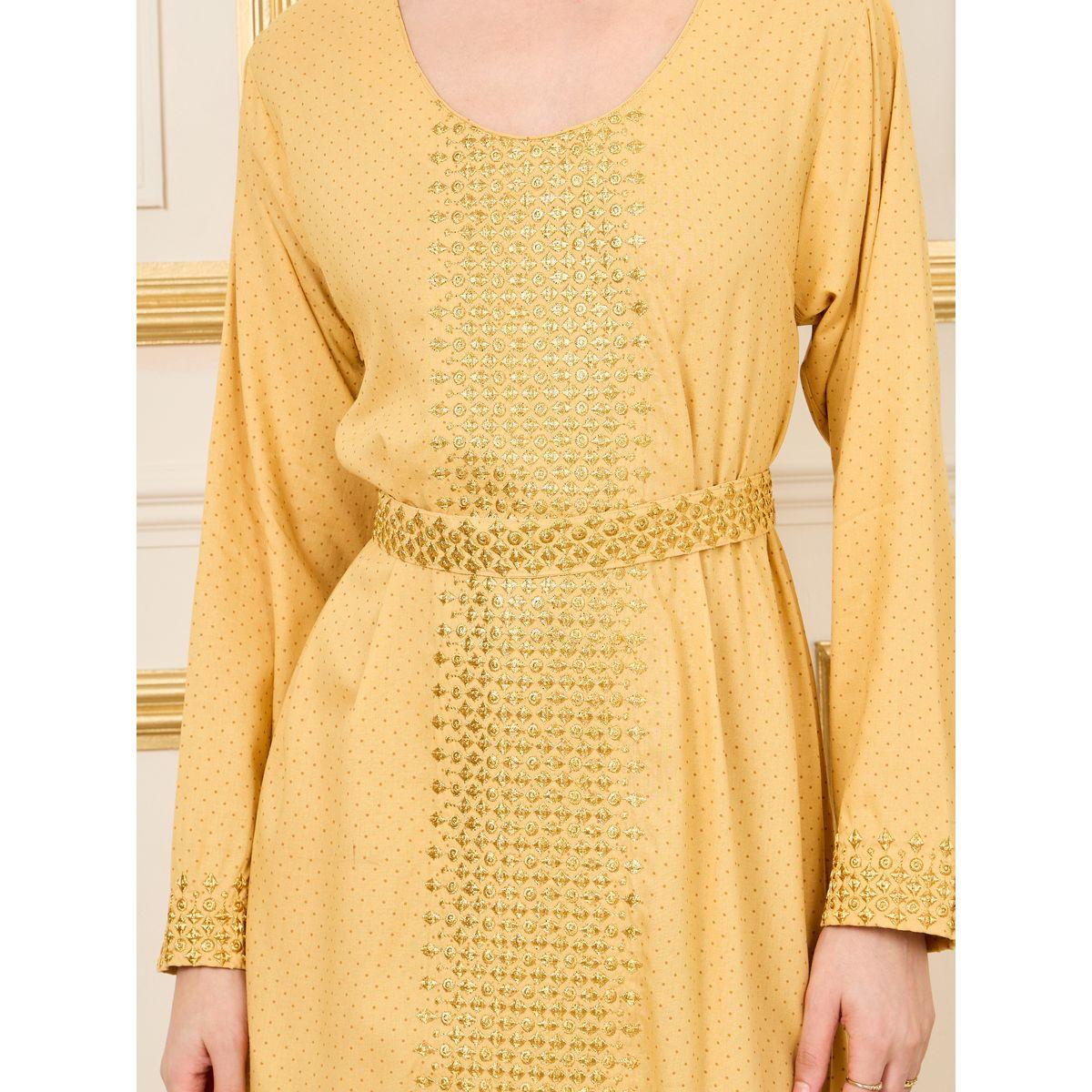 Styli Embroidered Spot AOP Belted Jalabiya-women-arabicclothing-jalabiyas-image-4