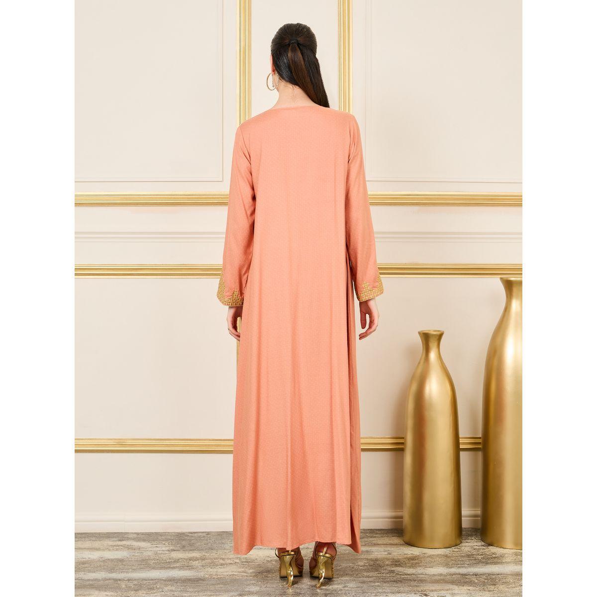 Styli Embroidered Neckline Piped Trim Detail Jalabiya-women-arabicclothing-jalabiyas-image-5