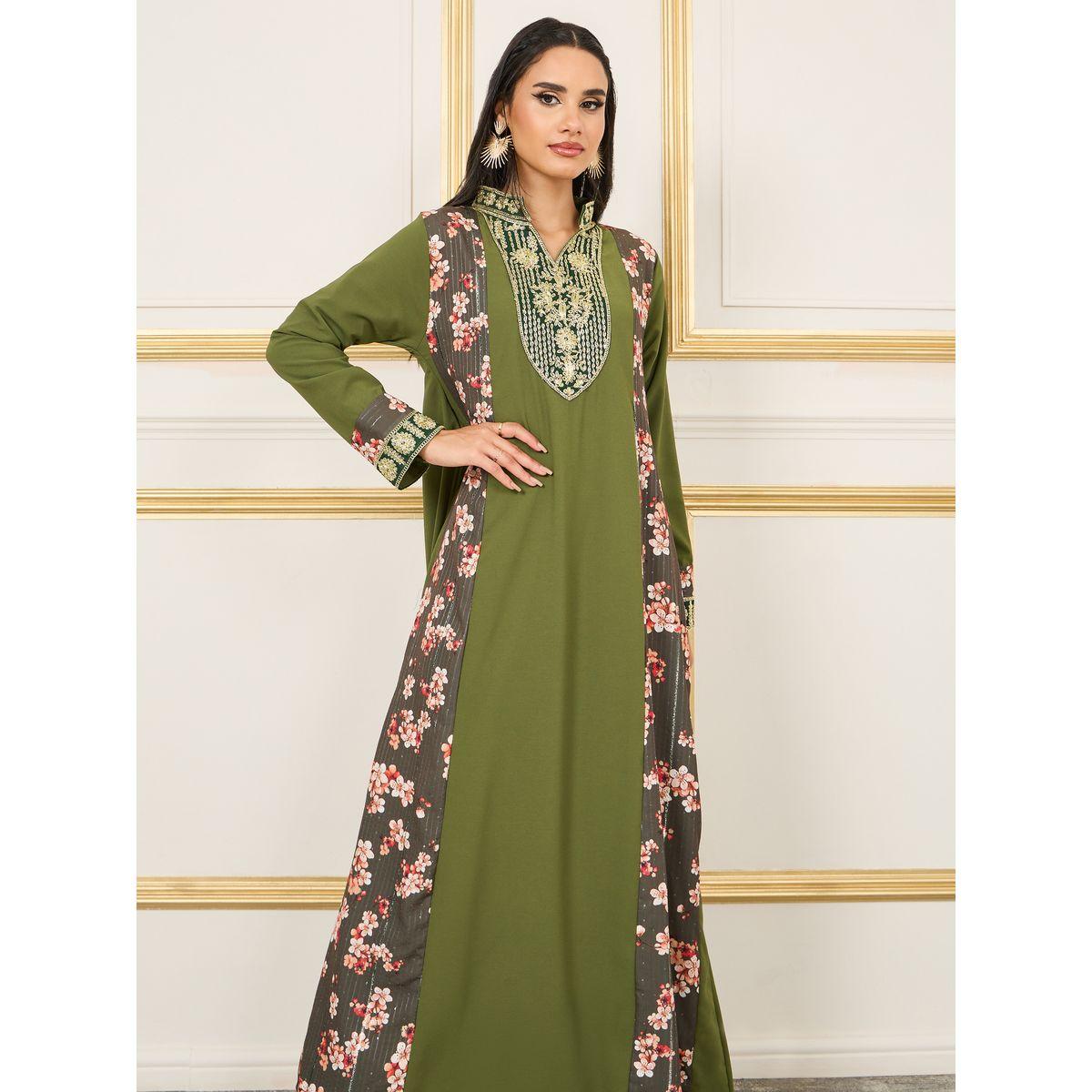 Styli Embroidered Collared Neck Side Printed Jalabiya-women-arabicclothing-jalabiyas-image-2