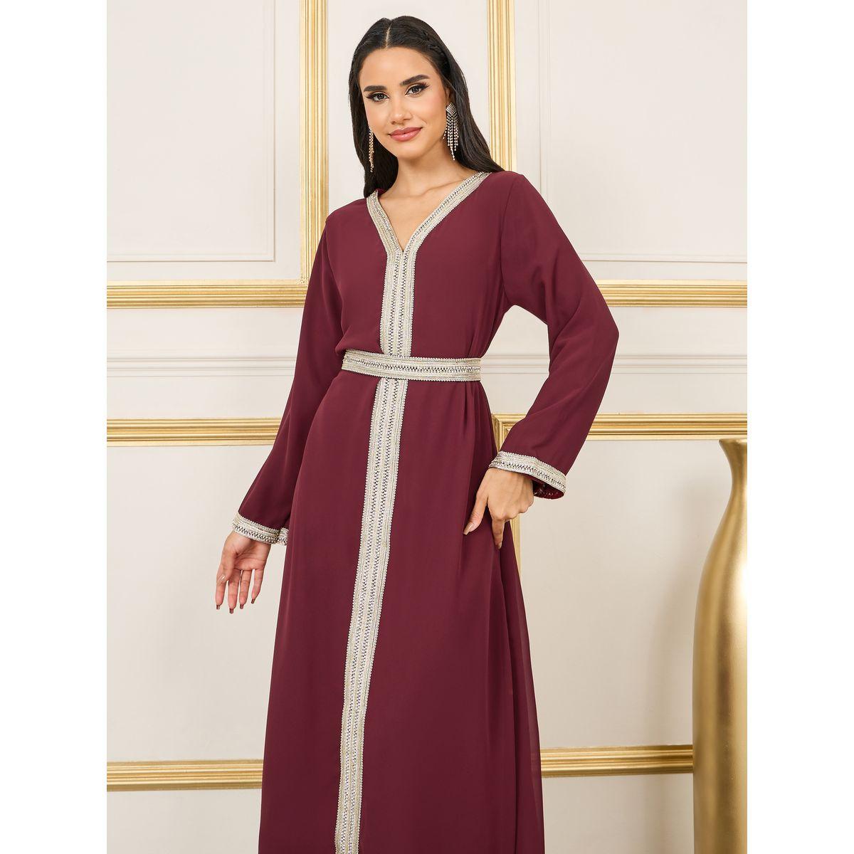 Styli Embroidered Lace Rhinestone Detail Kaftan-women-arabicclothing-kaftan-image-2