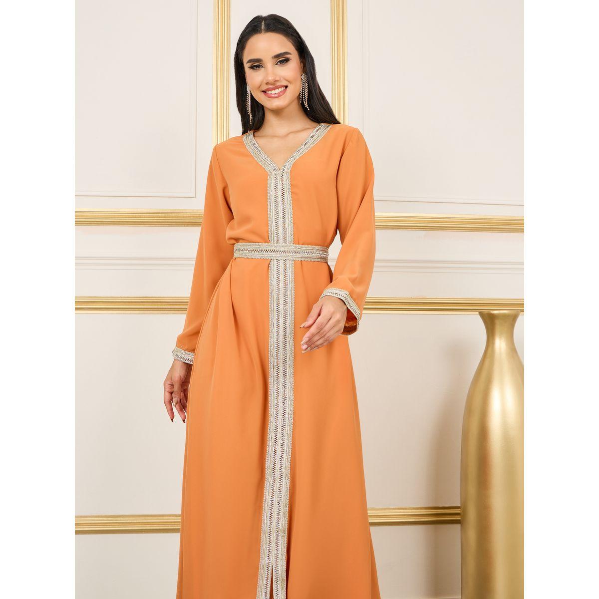 Styli Embroidered Lace Rhinestone Detail Kaftan-women-arabicclothing-kaftan-image-2