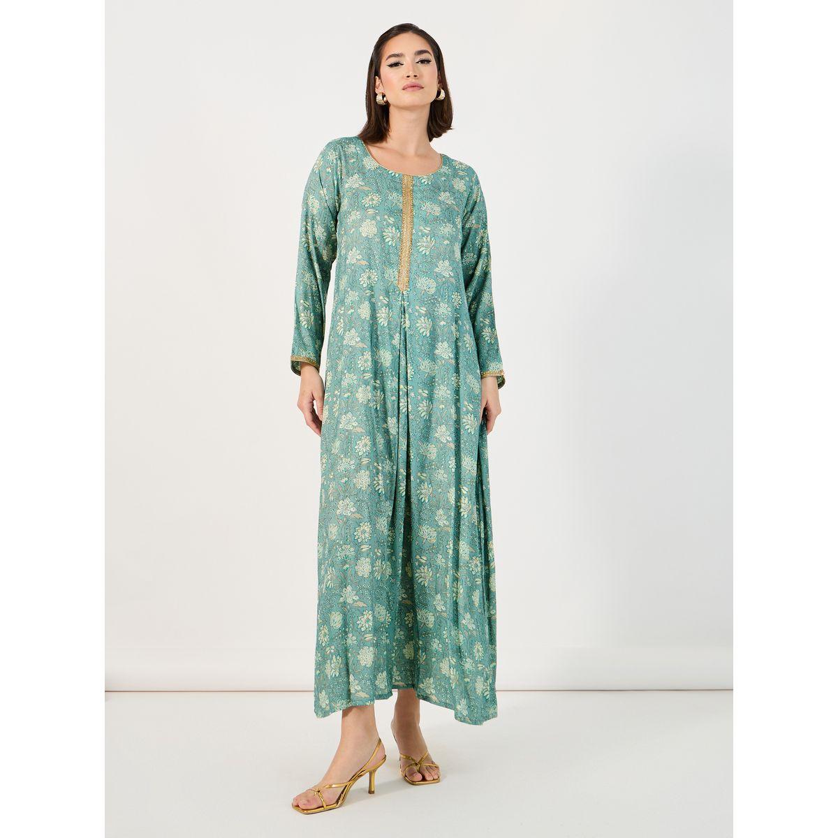 جلابية مطبعة بالكامل مع تداخلات مُطرّزة-women-arabicclothing-jalabiyas-image-1