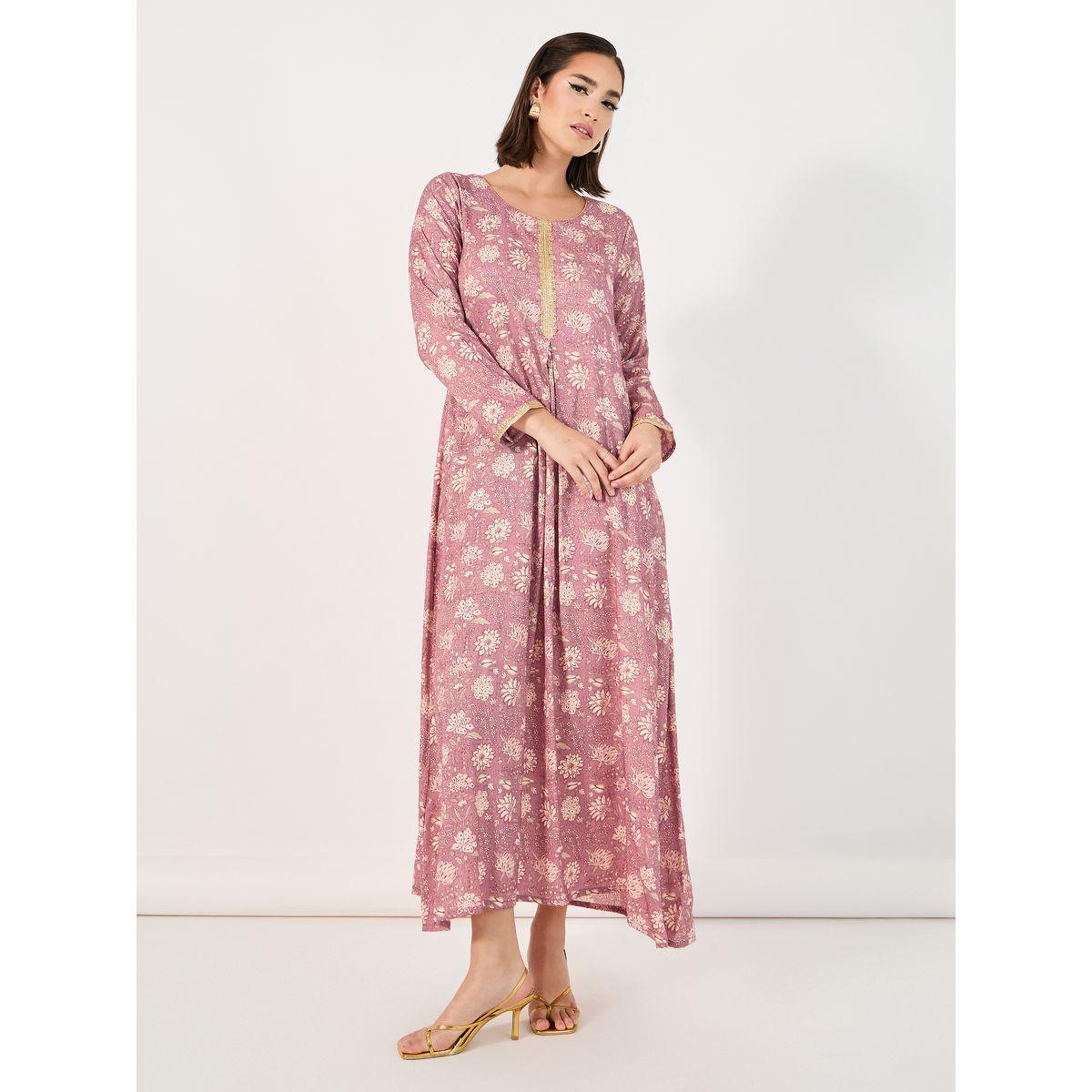 Amirah X Styli All-Over Print Jalabiya with Gold Lace Trims-women-arabicclothing-jalabiyas-image-4